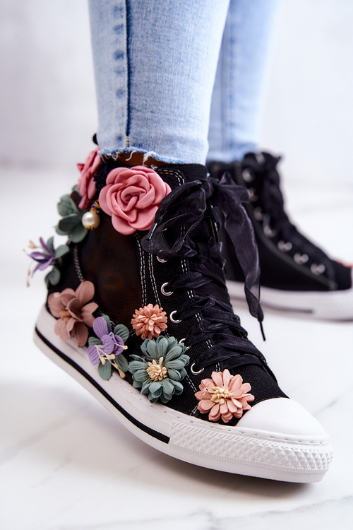 High-top Sneakers with Flowers Black Sellin