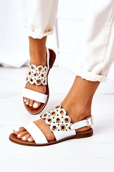 Leather Openwork Sandals Lewski Shoes 3042 White
