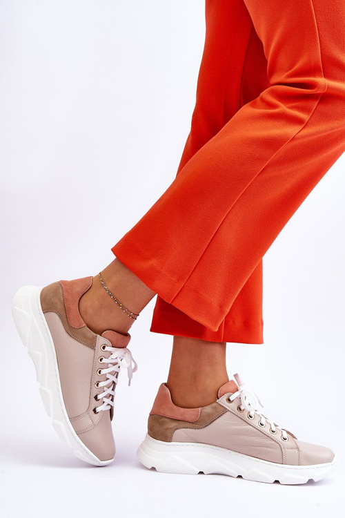 Comfortable Leather Platform Sneakers Beige Alisane