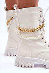 Leather High Top Sneakers with a Chain White Nameer