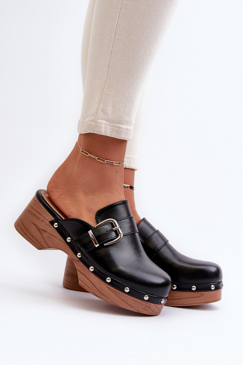 Women's Slide Sandals with Buckle Black Seprilla