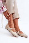 Women's Leather Ballerina Flats Laura Messi 2774 Beige