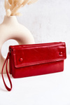 Large Leather Wallet On Zipper Red Loreaine