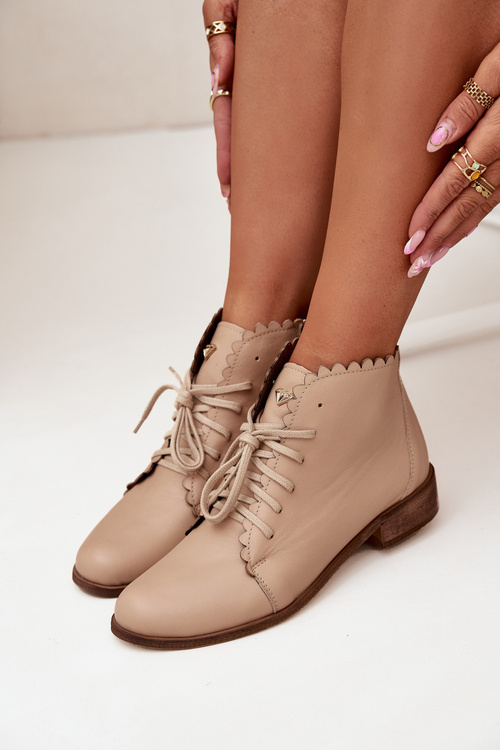 Leather Ankle Boots With Flat Heel Beige Zazoo 2964