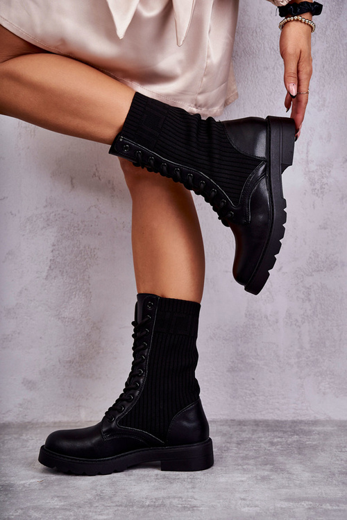 Women's Boots With A Sock On A Flat Heel Black Liam