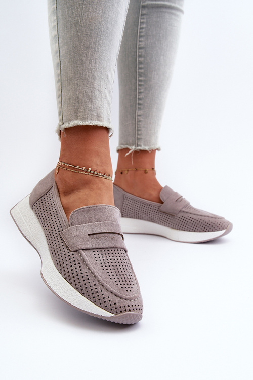 Women's Platform Loafers in Grey Eco-Suede Inesqua