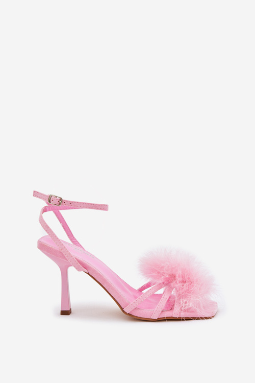 Women's Stiletto Sandals With Feathers Pink Xaliope