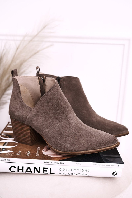 Women's Boots With A Cut On Block Heel Suede Brown Lawrence