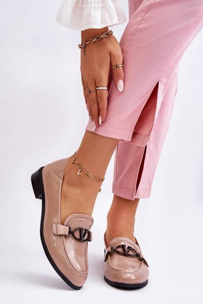 Patent Flat Heel Loafers Beige Marra