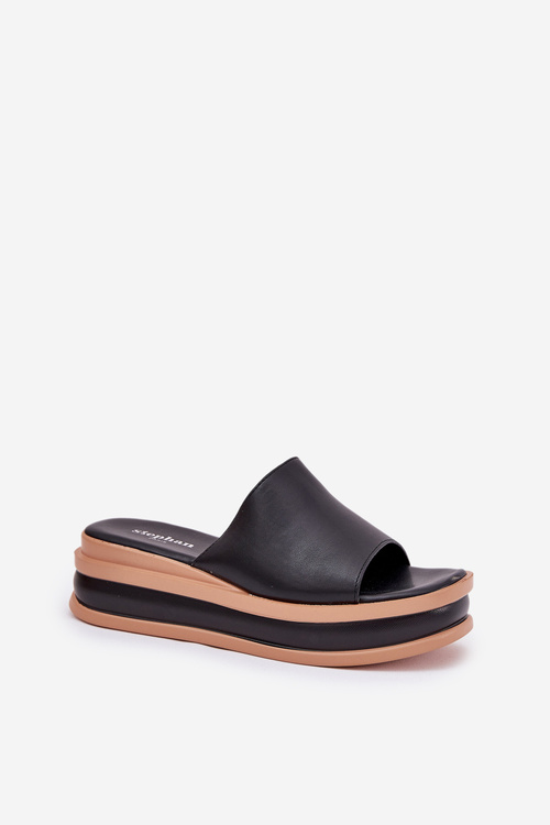 Classic Ladies Slippers On Platform And Wedge Black Florenis