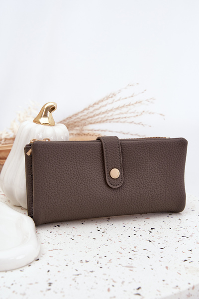 Damski Portfel Duży Eko Skórzany Szary Gilessa