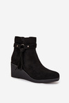 Insulated women's ankle boots with wedge with fringes Black Olivarae