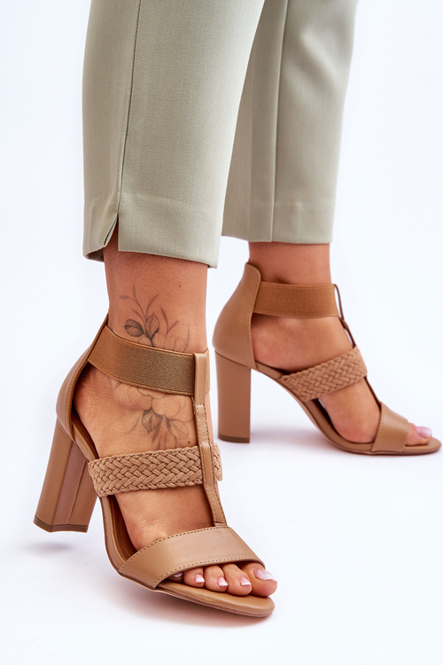 Leather Sandals High Heel Boots Camel Marren