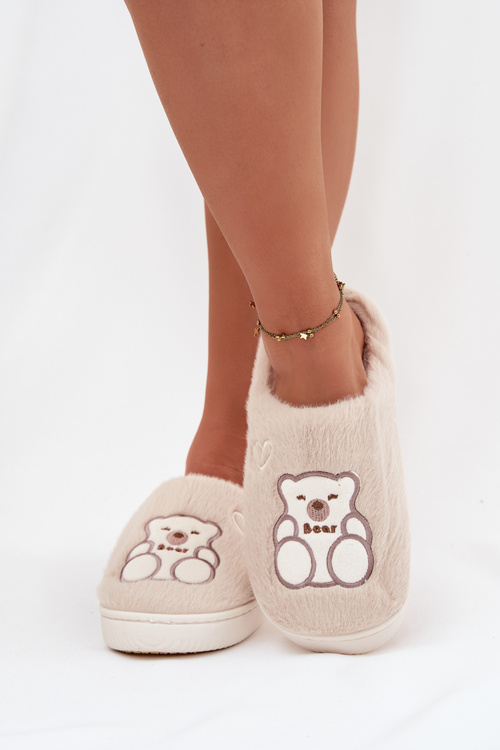 Furry slippers with bear Beige Noralie