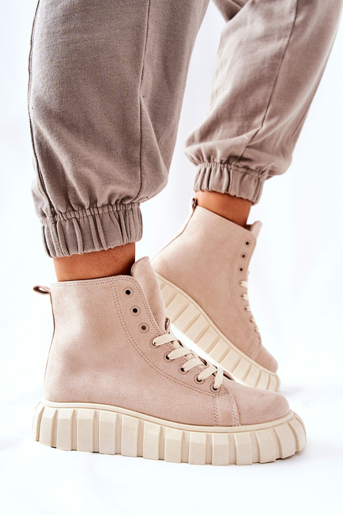 Suede High Platform Sneakers Beige Meniphise