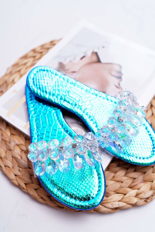 Women's Flip Flops With Zircons Lu Boo Gasoline Blue Medina