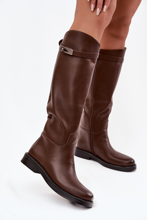 Women's boots with decorative strap eco leather chocolate Palisse