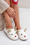 Christmas Slippers With Reindeer Motif Fur White Asielle