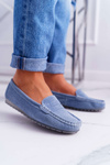 Women's Suede Leather Moccasins Blue Tenzion