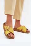 Leather Women's Slippers With Buckle Inblu ED0003IU Yellow