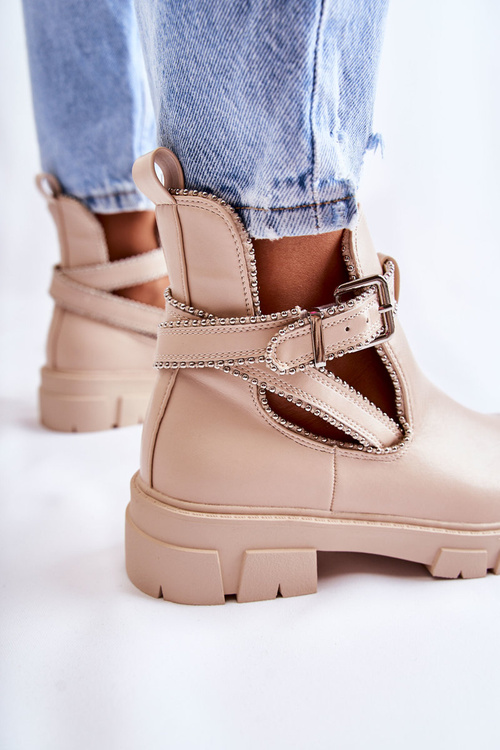 Botki Damskie Skóra Ćwieki Beżowe Clares