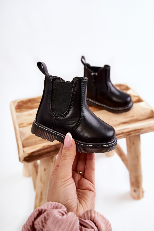 Children's Leather Warm Boots Black Porky