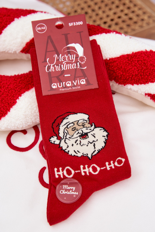 Męskie Skarpetki Świąteczne Śmiejący Się Mikołaj Czerwone 