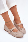 Embellished ballerinas with bow and strap beige Zdivisa