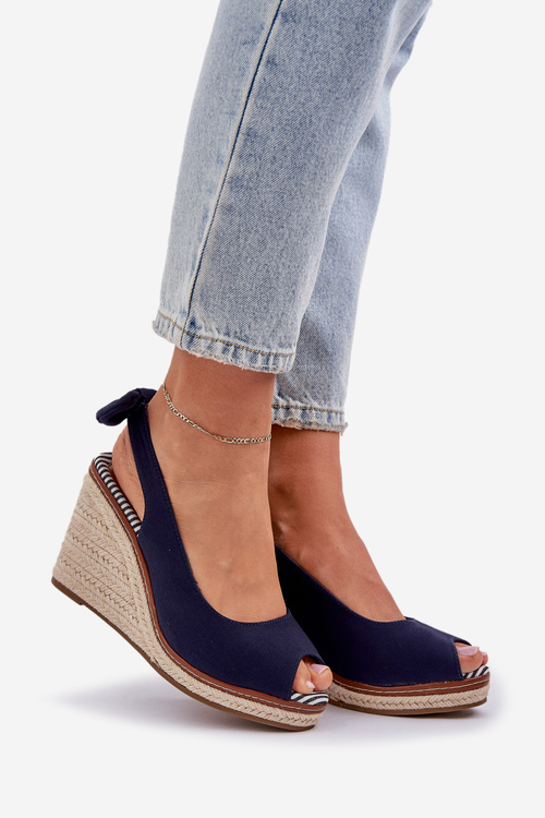 Wedge Sandals With Braiding Navy Nanalis