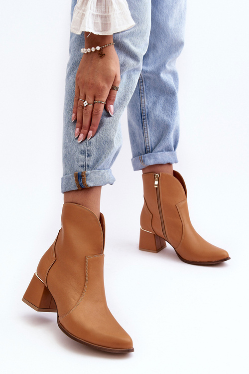 Botki Kowbojki Damskie Skóra Obcas Camel Lewski 3166/B/2/G