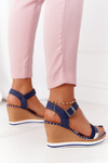 Wedge Sandals In Sailor Style Navy Blue Tropical