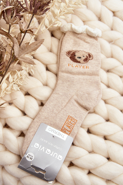Thick Cotton Socks With Bear Beige