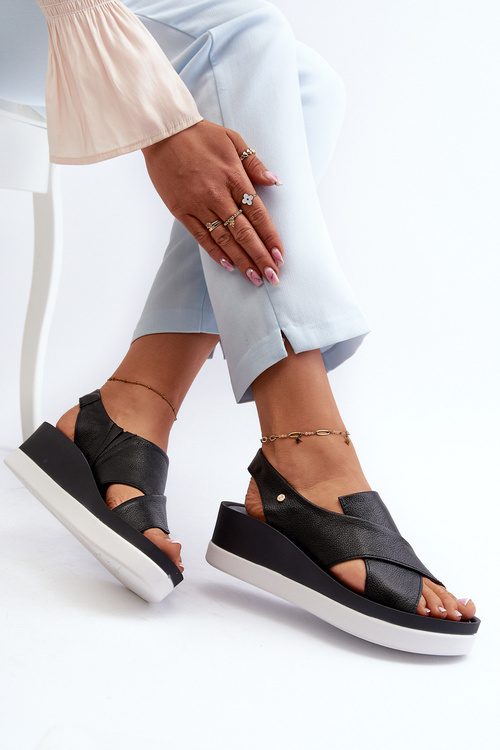 Zazoo 40256 Leather Wedge Sandals Black