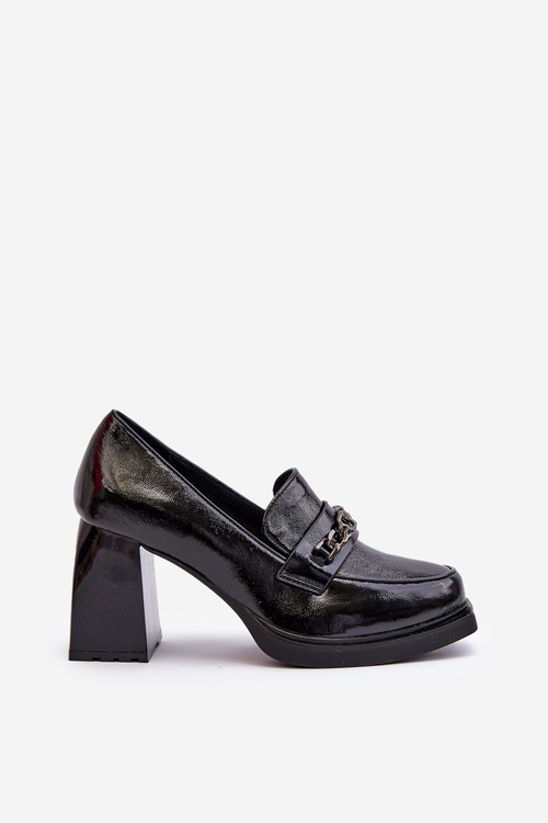 Black Patent Leather Pumps on Chunky Heel Terimene