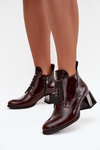 Leather Lacquered Block Heel Boots with Decorative Detail Insulated Zazoo 60560 Dark Brown