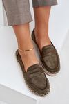 Womens espadrilles with jute weaving on flat sole dark green Shilova