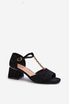 Women's sandals with block heel and decorative strap eco suede black Obivena