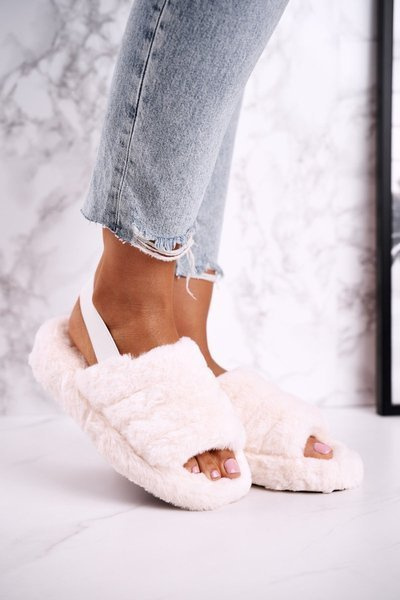Women's Furry Slippers on the Platform Beige Snowflake