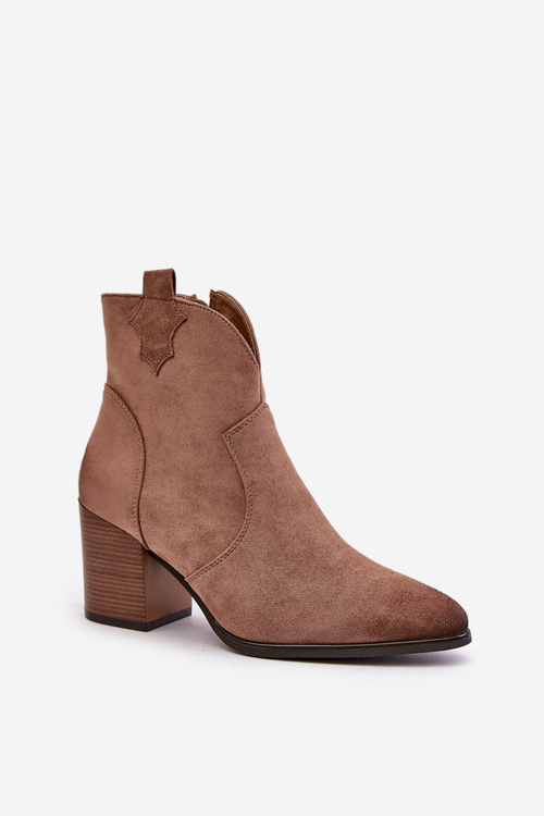 Heeled Cowboy Boots Insulated From Eco Suede Dark Beige Vinceza 58345