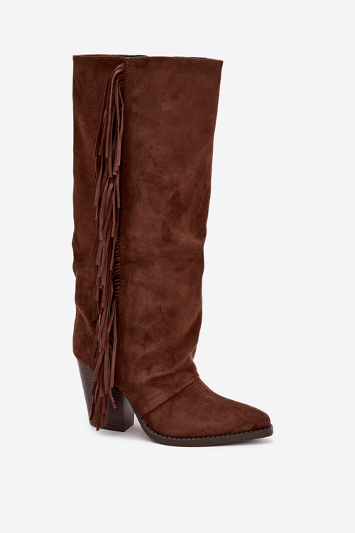 Women's Cowboy Boots With Fringes On A Heel Brown Tivara