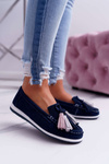 Women's Leather Suede Tassel Moccasins Navy Blue Batist