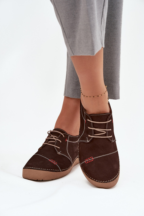 Damskie Półbuty Z Naturalnej Skóry Przeszycia Brązowe Artiker 57C2114