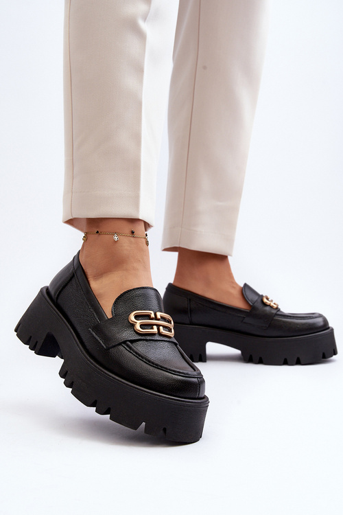 Loafersy Damskie Masywne Skóra Naturalna Czarne Zazoo 20164