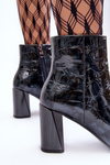 Leather Lacquered Boots on Heel SBarski MR870-58 Navy Blue