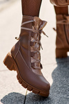 Leather Women's Boots with Lacing Beige Doreli