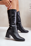 Insulated heeled boots eco leather mid-calf black Ellithira