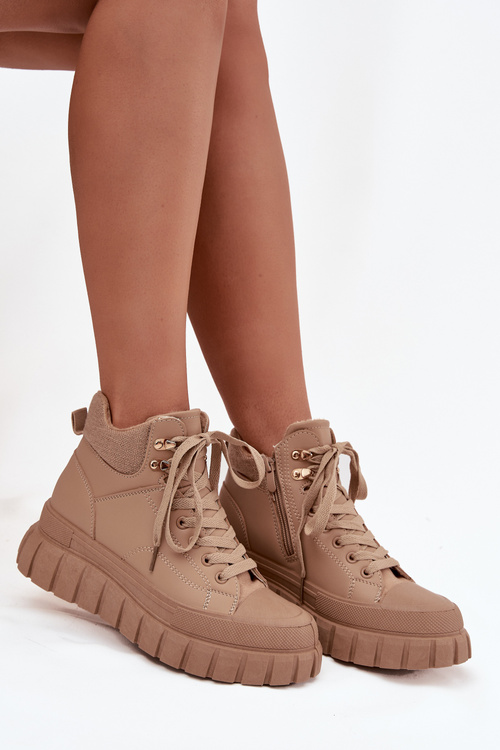 Women's Insulated Trapper Boots on Platform Camel Carenna