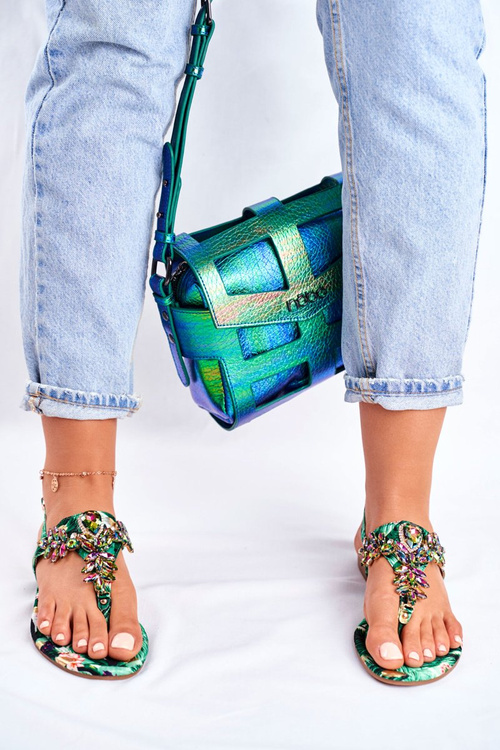 Women's Sandals Elegant Flip-flops With Crystals Green Under Control