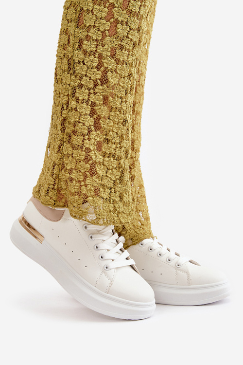 Low Women's Platform Sneakers Made Of Eco Leather White-Beige Nevelena