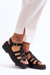 Leather Flat Sandals with Black Straps Diosa